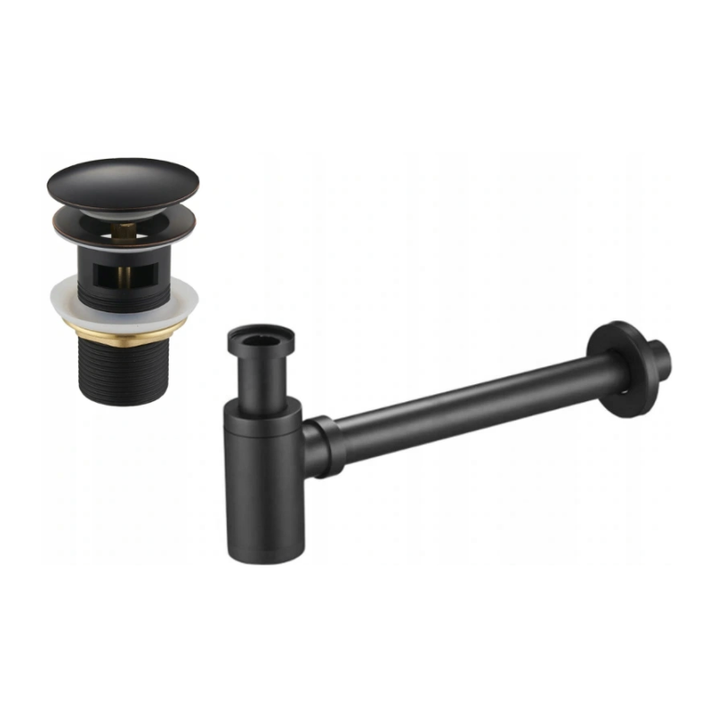 Mexen polosyfon umyvadlový kulatý s keramickou klik-klak zátkou, s přepadem, černý antický - 7992050-79