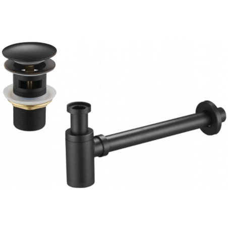 Mexen polosyfon umyvadlový kulatý s keramickou klik-klak zátkou, s přepadem, černý antický - 7992050-79