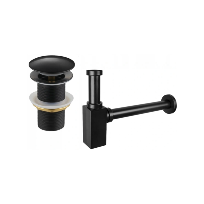 Mexen polosyfon umyvadlový hranatý s klik-klak uzávěrem, bez přepadu, černý - 7991060-70