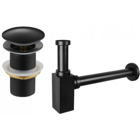 Mexen polosyfon umyvadlový hranatý s klik-klak uzávěrem, bez přepadu, černý - 7991060-70