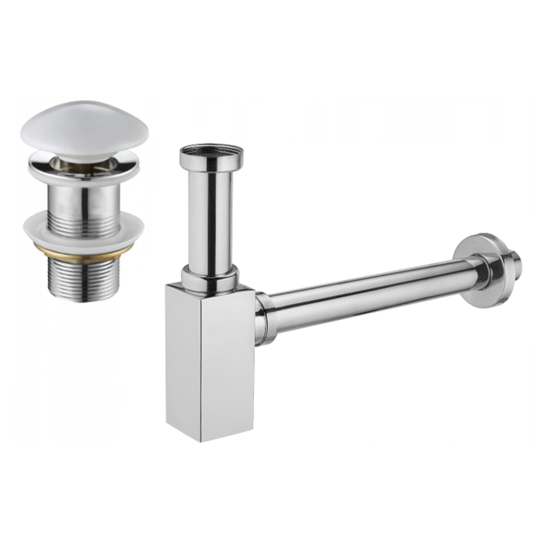 Mexen polosyfon umyvadlový čtvercový s keramickým klik-klak uzávěrem, bez přepadu, chrom/bílý - 7991060-02