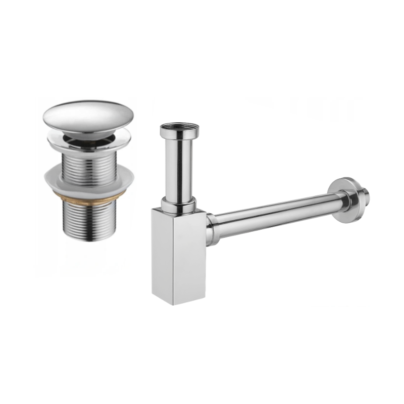 Mexen polosifon umyvadlový čtvercový s klik-klak zátkou, bez přepadu, chrom - 7991060-00