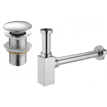 Mexen polosifon umyvadlový čtvercový s klik-klak zátkou, bez přepadu, chrom - 7991060-00