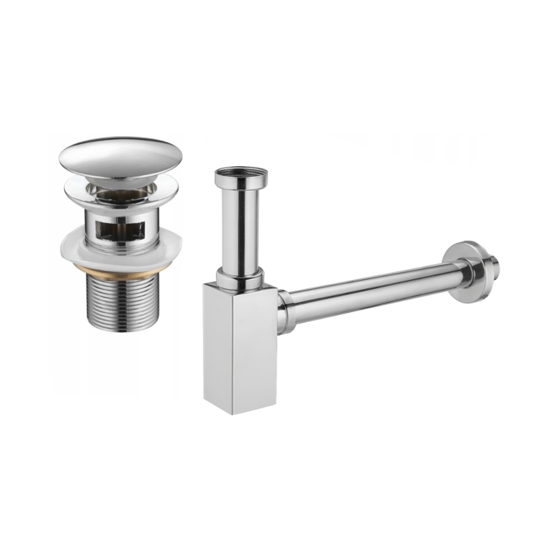 Mexen polosifon umyvadlový čtvercový s klik-klak uzávěrem, s přepadem, chrom - 7992060-00