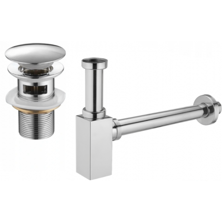 Mexen polosifon umyvadlový čtvercový s klik-klak uzávěrem, s přepadem, chrom - 7992060-00