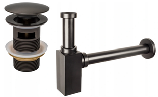 Mexen poloviční umyvadlový sifon čtvercový s klik-klak uzávěrem, s přepadem, grafit - 7992060-66