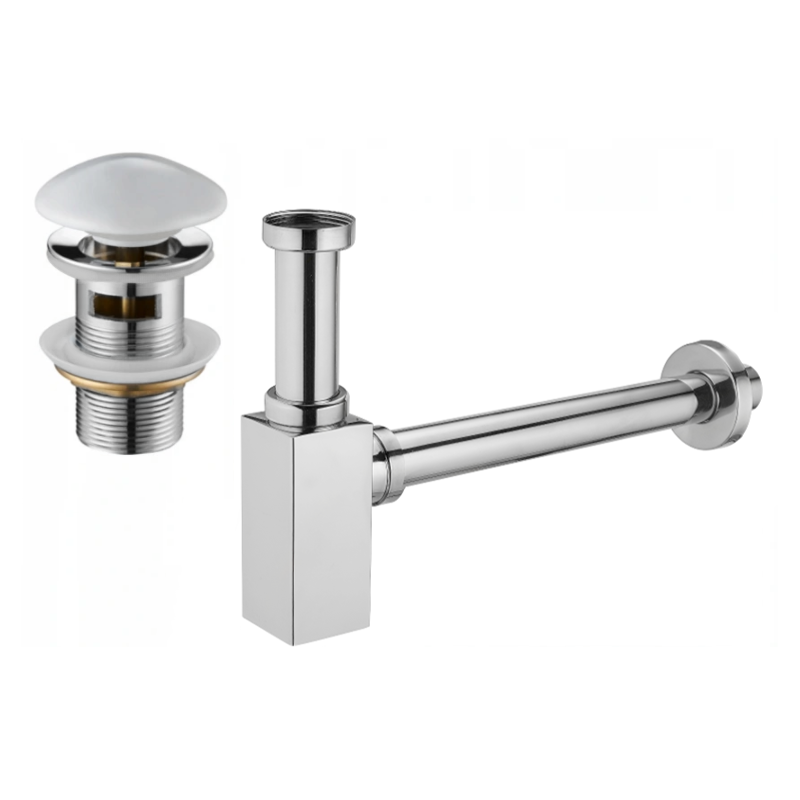 Mexen polsyfon umyvadlový čtvercový s keramickou výpustí klik-klak, s přepadem, chrom/bílá - 7992060-02