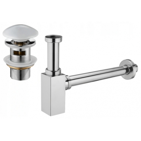 Mexen polsyfon umyvadlový čtvercový s keramickou výpustí klik-klak, s přepadem, chrom/bílá - 7992060-02