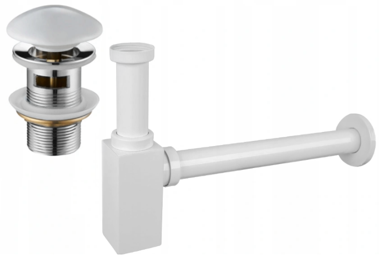 Mexen čtvercový umyvadlový sifon s keramickým klik-klak kohoutkem, s přepadem, Bílá - 7992060-25