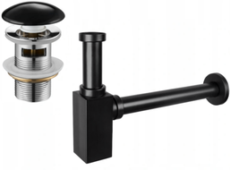 Mexen poloviční umyvadlový sifon čtvercový s keramickou výpustí klik-klak, s přepadem, černý - 7992060-75