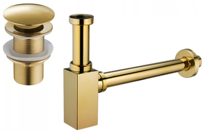 Mexen poloviční sifon umyvadlový čtvercový s klik-klak zátkou, bez přepadu, zlatý - 7991060-50