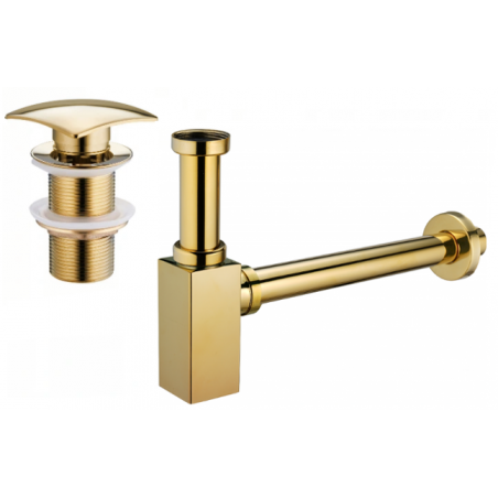 Mexen polosyfon umyvadlový čtvercový s klik-klak zátkou, bez přepadu, zlatý - 7991660-50
