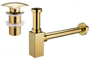 Mexen polosyfon umyvadlový čtvercový s klik-klak zátkou, bez přepadu, zlatý - 7991660-50