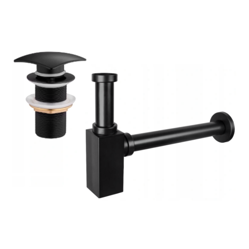 Mexen poloviční sifon umyvadlový hranatý s klik-klak zátkou, bez přepadu, černý - 7991660-70