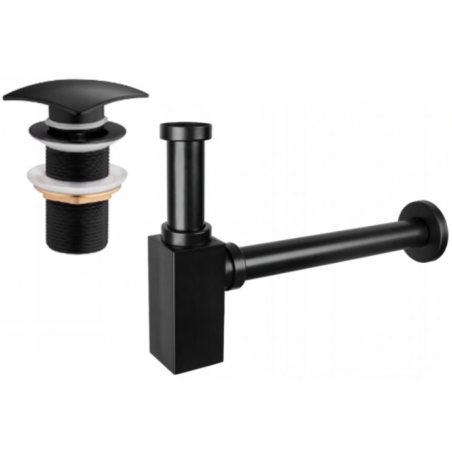 Mexen poloviční sifon umyvadlový hranatý s klik-klak zátkou, bez přepadu, černý - 7991660-70