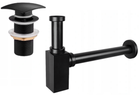 Mexen poloviční sifon umyvadlový hranatý s klik-klak zátkou, bez přepadu, černý - 7991660-70