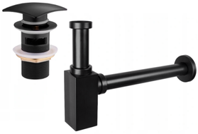 Mexen polosyfon umyvadlový čtvercový s klik-klak uzávěrem, s přepadem, černý - 7992660-70