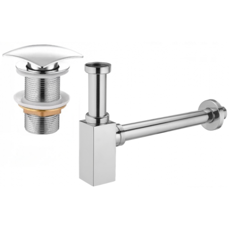 Mexen polosyfon umyvadlový čtvercový s uzávěrem klik-klak, bez přepadu, chrom - 7991660-00