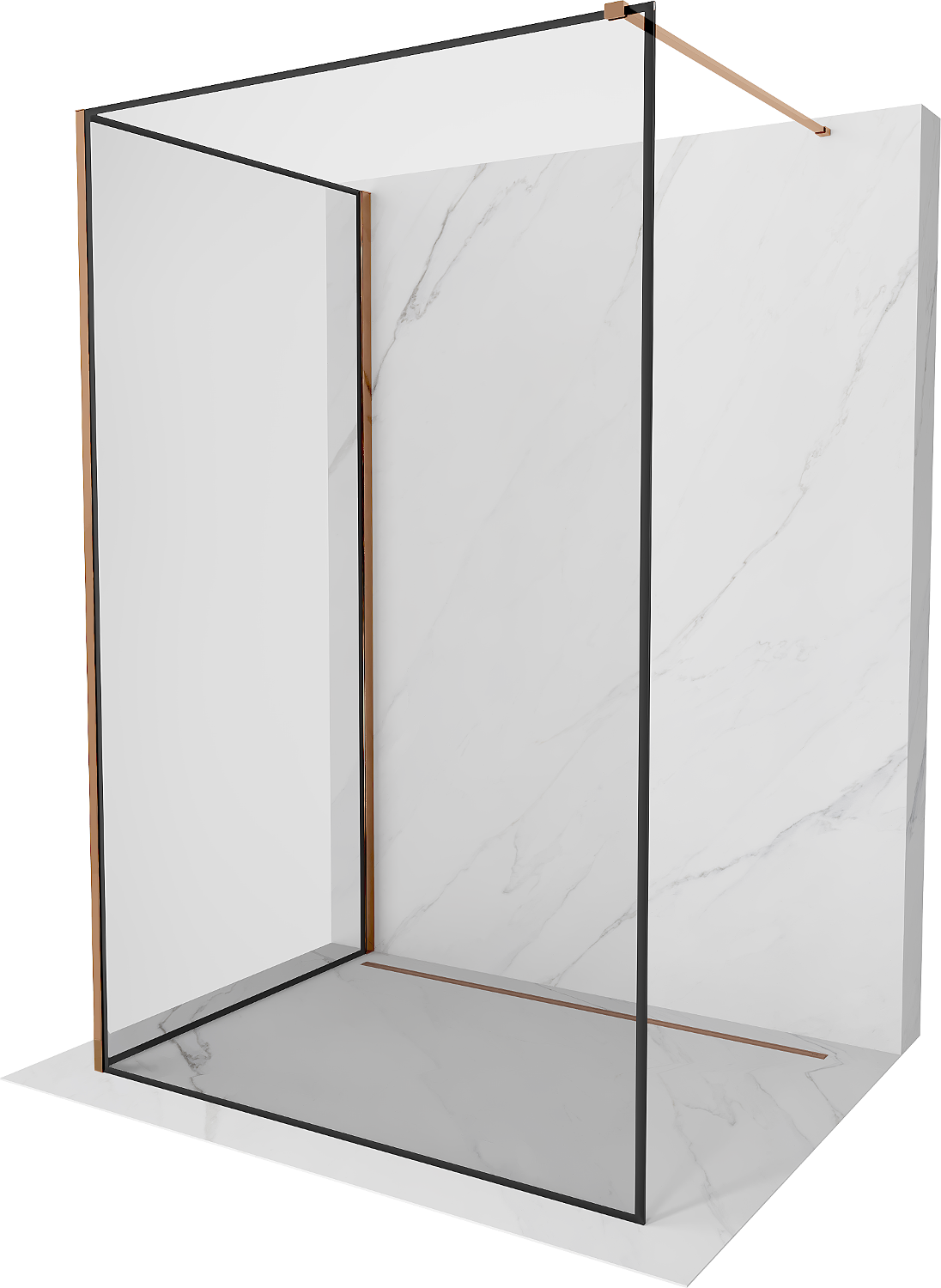 Mexen Kioto sprchová zástěna Walk-in 130 x 70 cm, černý vzor, růžové zlato - 800-130-212-60-70-070