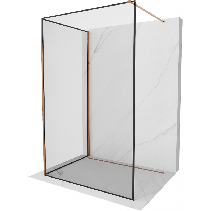Mexen Kioto sprchová stěna Walk-in 130 x 80 cm, černý rám, růžové zlato - 800-130-212-60-70-080