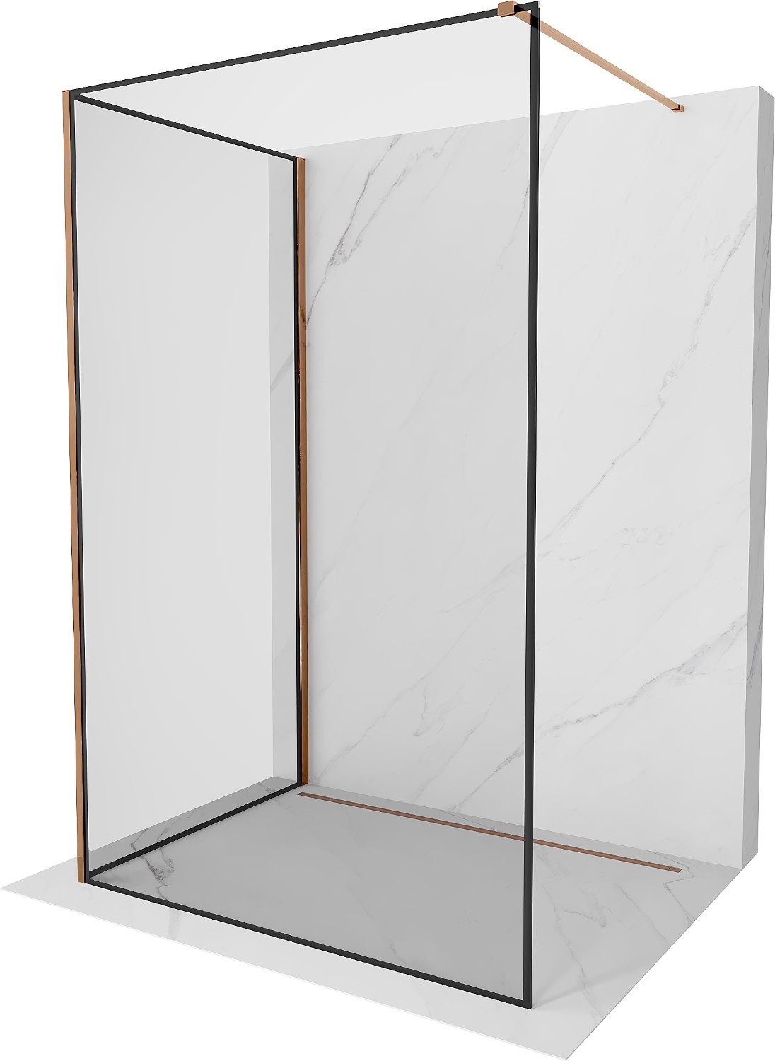 Mexen Kioto sprchová stěna Walk-in 130 x 80 cm, černý vzor, růžové zlato - 800-130-212-60-70-080