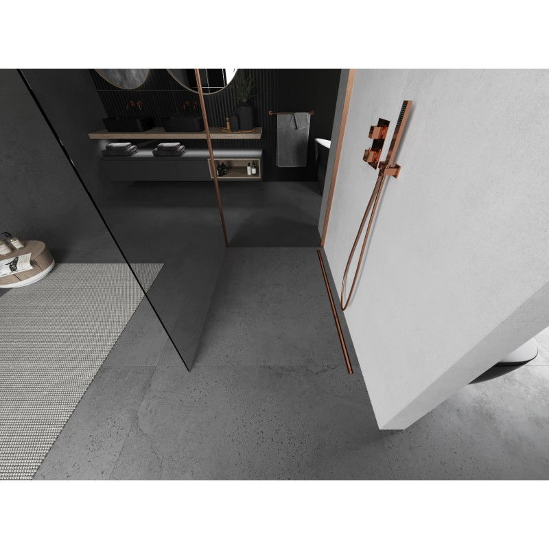 Mexen Kioto sprchová stěna Walk-in 100 x 80 cm, transparentní, kartáčovaná měď - 800-100-212-65-00-080