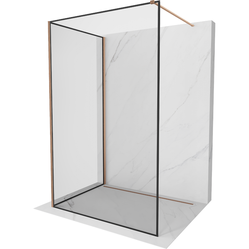 Mexen Kioto sprchová stěna Walk-in 120 x 110 cm, černý rám, kartáčovaná měď - 800-120-212-65-70-110