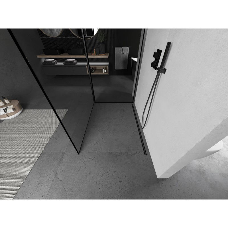 Mexen Kioto sprchová stěna Walk-in 140 x 100 cm, černý rámeček, kartáčovaný gun gray - 800-140-212-66-70-100