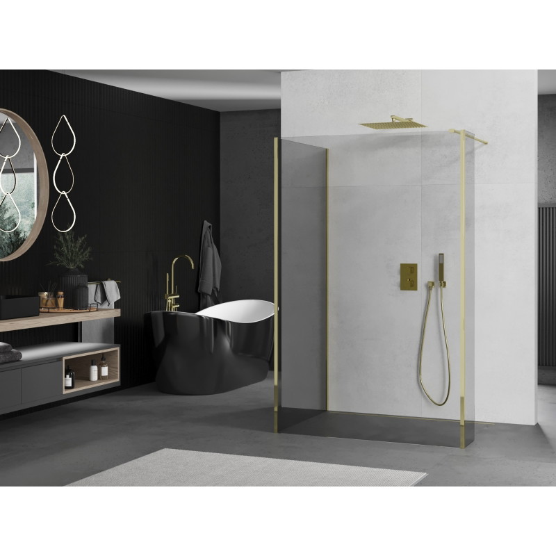 Mexen Kioto sprchová zástěna Walk-in 140 x 90 x 40 cm, transparentní, zlatá - 800-140-090-221-50-00-040
