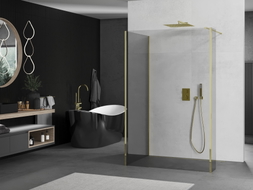 Mexen Kioto sprchová zástěna Walk-in 140 x 90 x 40 cm, transparentní, zlatá - 800-140-090-221-50-00-040