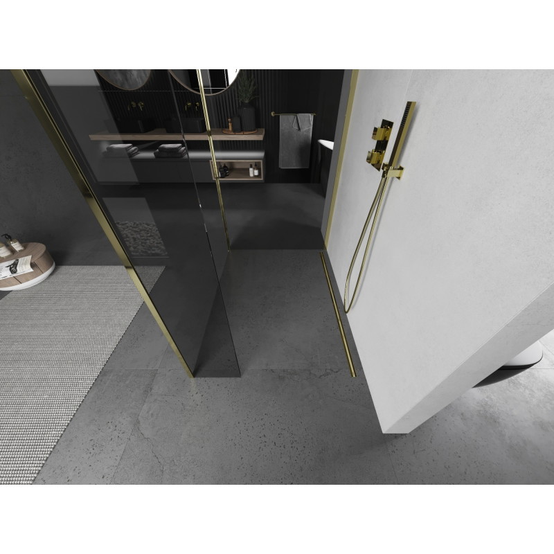 Mexen Kioto sprchová zástěna Walk-in 140 x 90 x 40 cm, transparentní, zlatá - 800-140-090-221-50-00-040