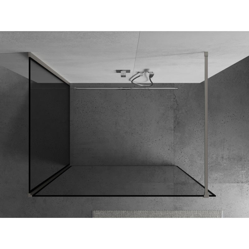 Mexen Kioto sprchová stěna Walk-in 120 x 100 cm, černý rám, kartáčovaný nikl - 800-120-212-97-70-100