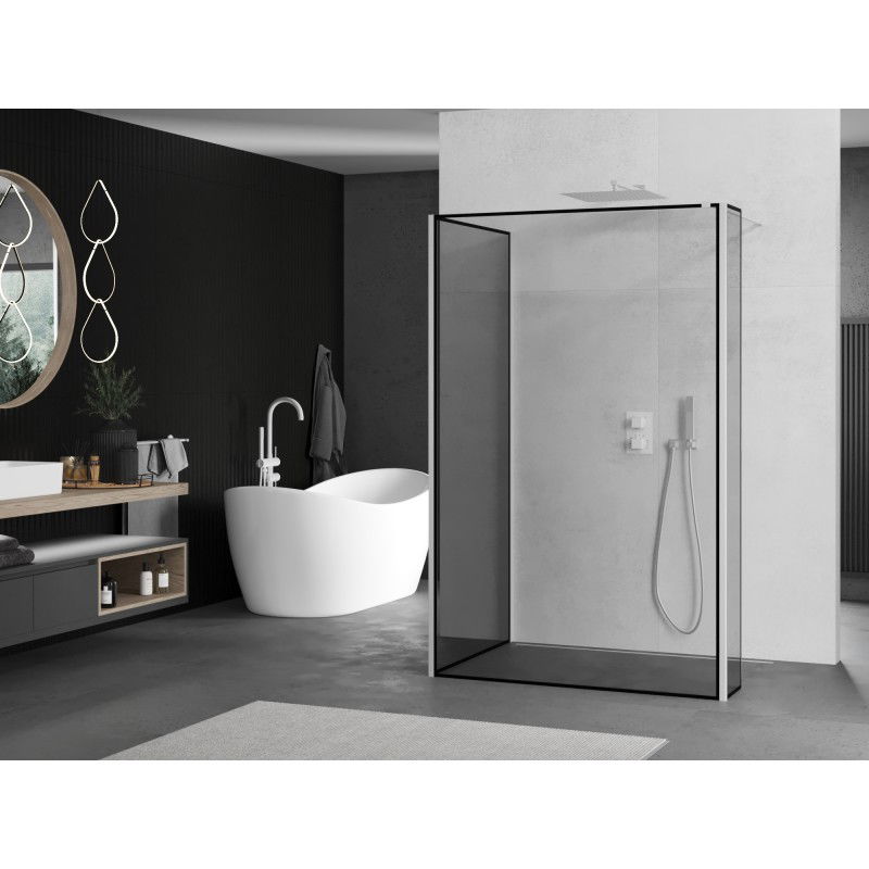 Mexen Kioto sprchová stěna Walk-in 110 x 80 x 30 cm, černý rám, bílá - 800-110-080-221-20-70-030