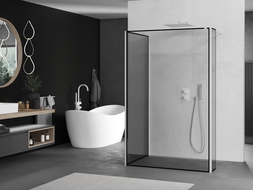 Mexen Kioto sprchová stěna Walk-in 140 x 90 x 40 cm, černý rám, bílá - 800-140-090-221-20-70-040