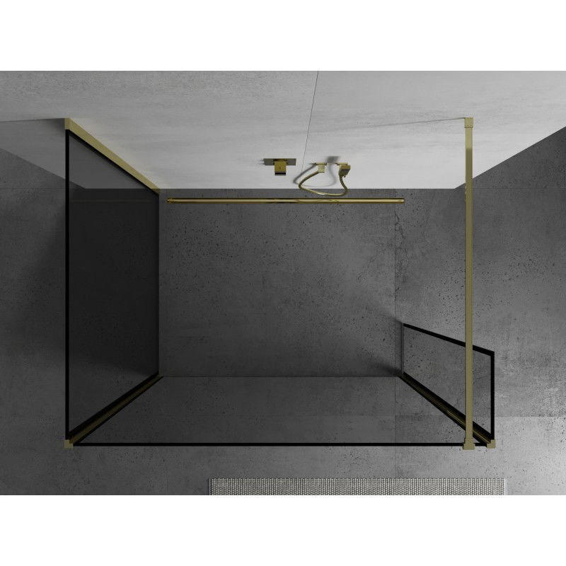 Mexen Kioto sprchová stěna Walk-in 130 x 120 x 40 cm, černý rám, zlatá - 800-130-120-221-50-70-040