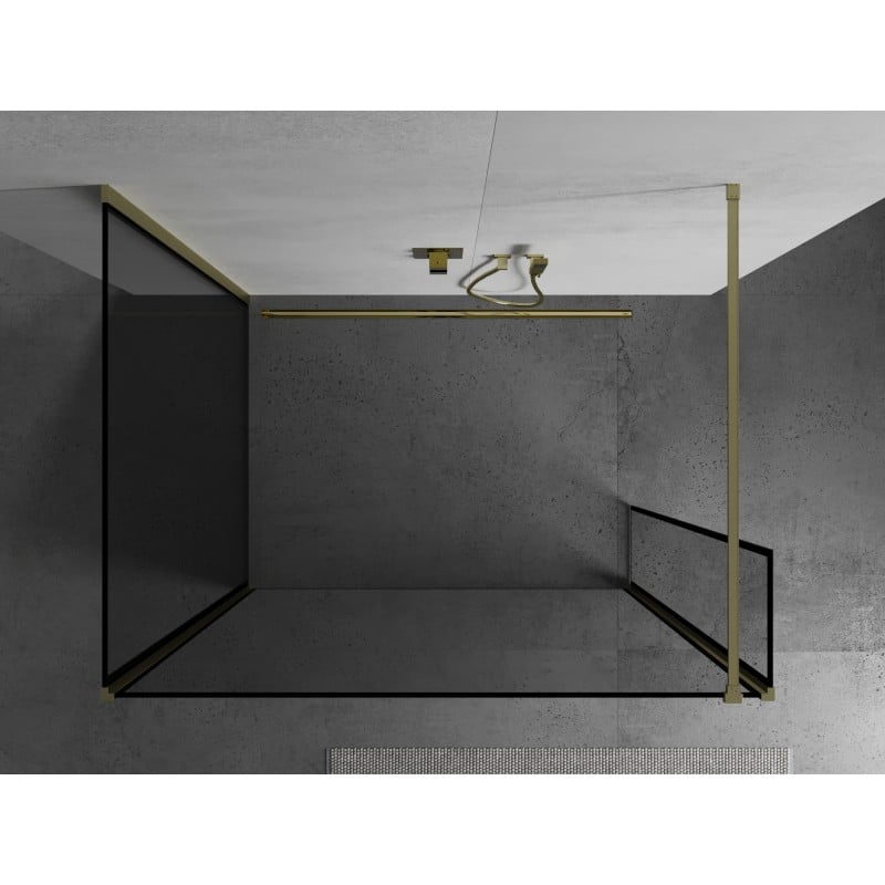 Mexen Kioto sprchová stěna Walk-in 130 x 80 x 30 cm, černý rám, zlatý kartáčovaný - 800-130-080-221-55-70-030