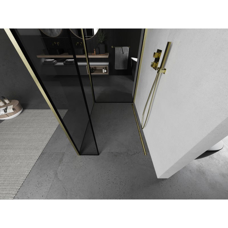 Mexen Kioto sprchová zástěna Walk-in 140 x 120 x 30 cm, černý rám, zlatý kartáčovaný - 800-140-120-221-55-70-030
