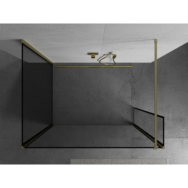 Mexen Kioto sprchová stěna Walk-in 90 x 90 x 40 cm, černý rám, zlatý kartáčovaný - 800-090-090-221-55-70-040