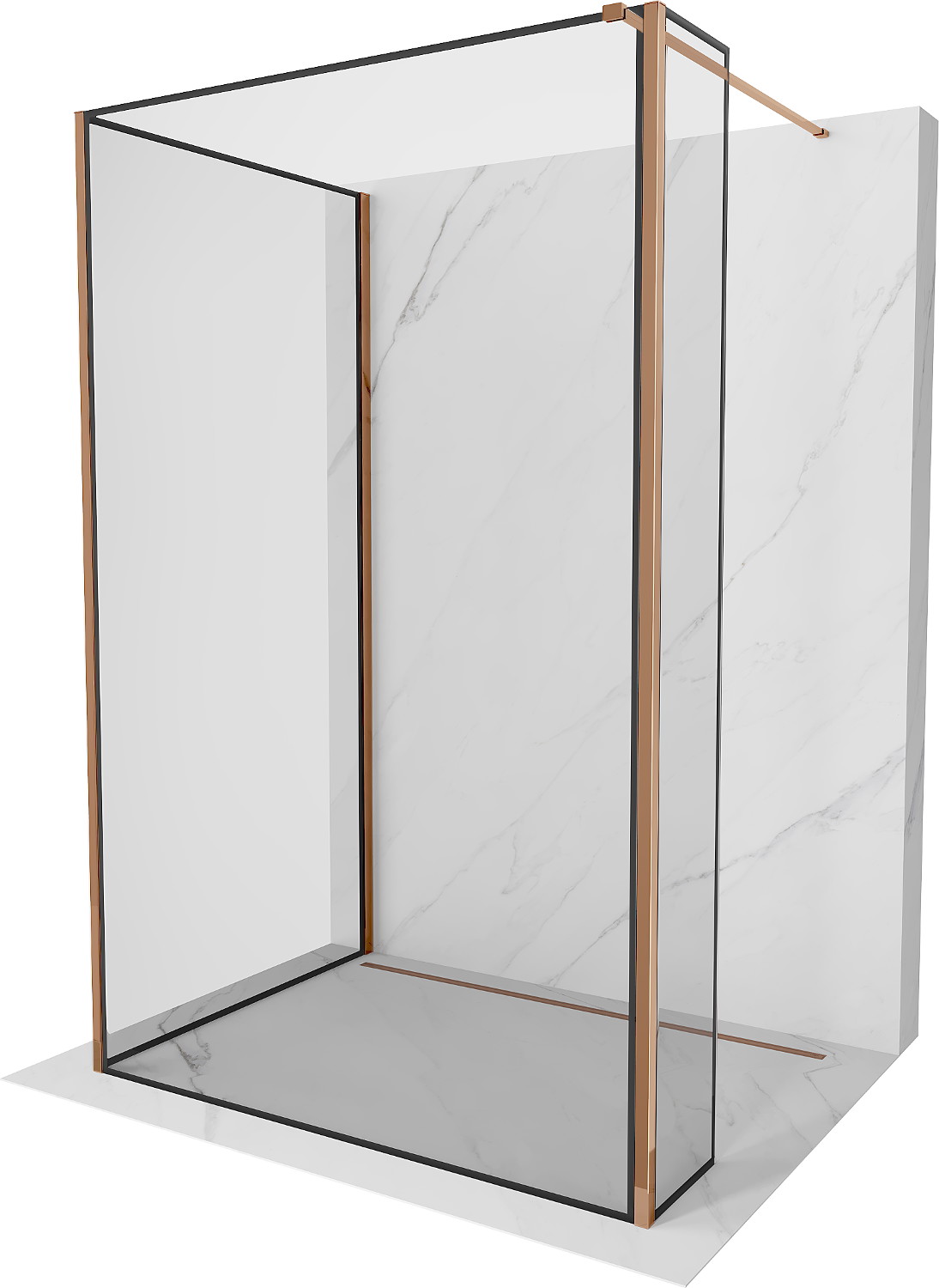 Mexen Kioto sprchová stěna Walk-in 140 x 70 x 30 cm, černý vzor, růžové zlato - 800-140-070-221-60-70-030