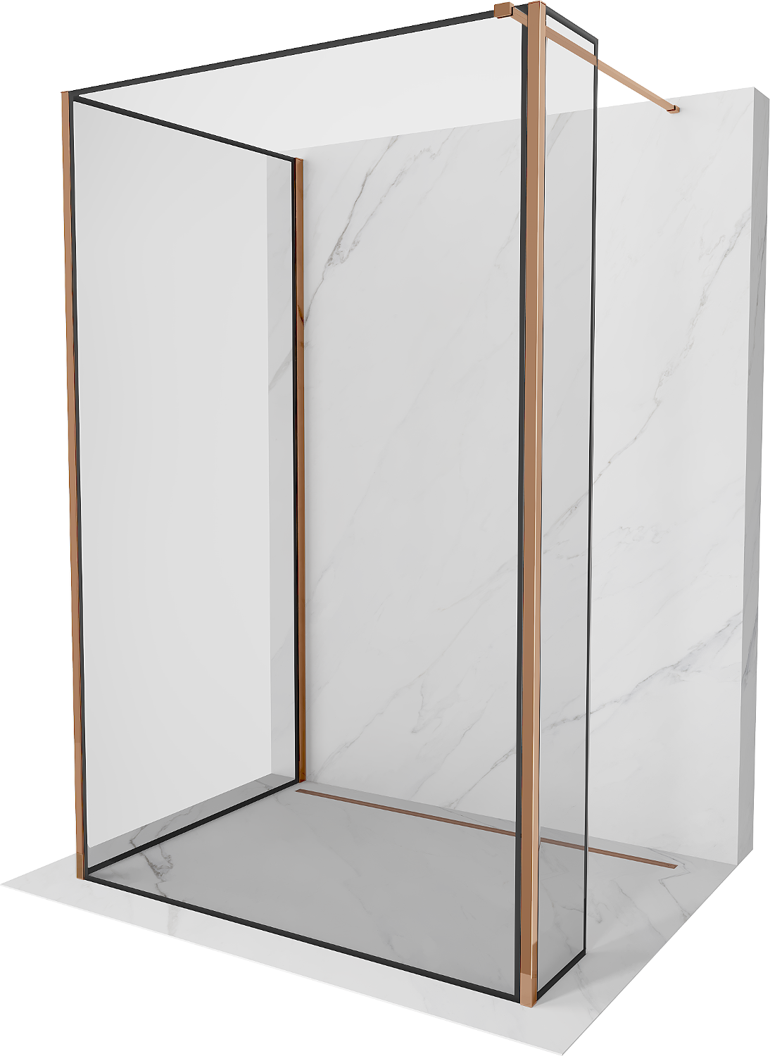 Mexen Kioto sprchová stěna Walk-in 120 x 80 x 40 cm, černý vzor, růžové zlato - 800-120-080-221-60-70-040