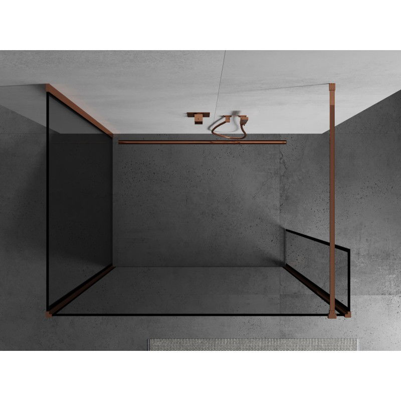 Mexen Kioto sprchová stěna Walk-in 130 x 90 x 40 cm, černý rám, růžové zlato - 800-130-090-221-60-70-040