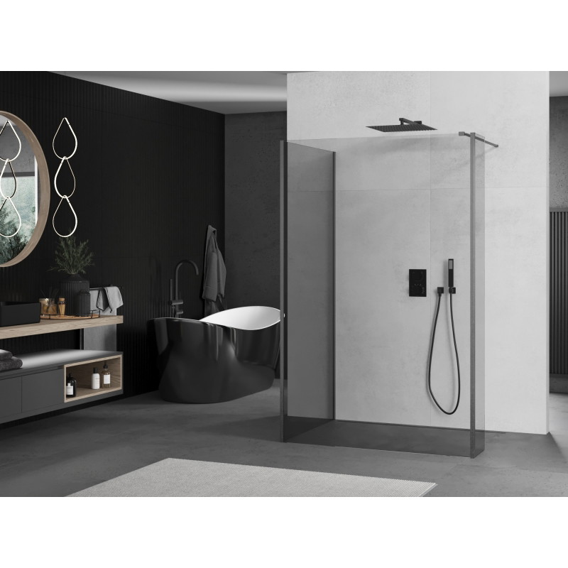 Mexen Kioto sprchová stěna Walk-in 100 x 100 x 40 cm, transparentní, kartáčovaná ve zbarvení gun gray