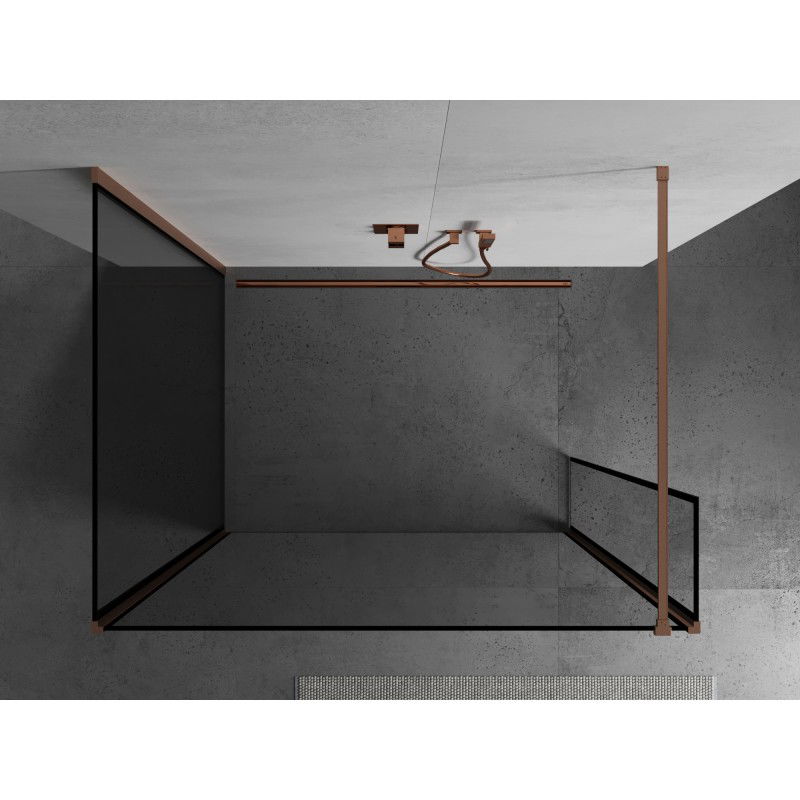 Mexen Kioto sprchová stěna Walk-in 120 x 80 x 40 cm, černý rám, kartáčovaná měď - 800-120-080-221-65-70-040