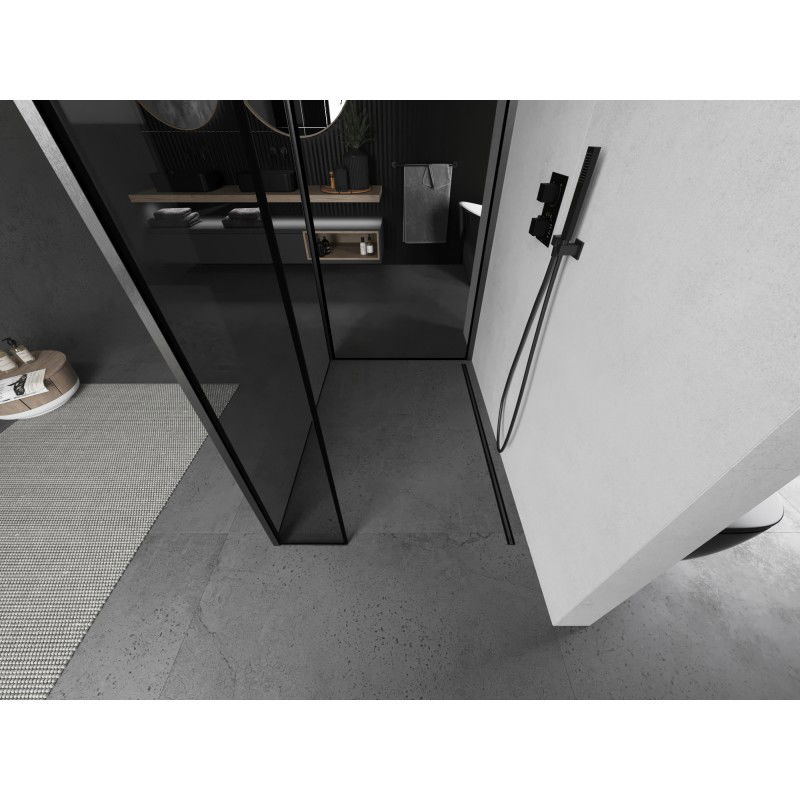 Mexen Kioto sprchová stěna Walk-in 110 x 70 x 30 cm, černý rám, kartáčovaná gun gray - 800-110-070-221-66-70-030