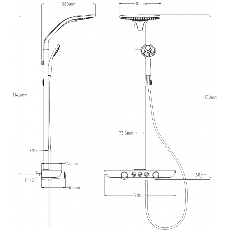 Mexen Bolt nástěnná sprchová sada s dešťovou sprchou a baterií, bílý/zlatý - 78108-25