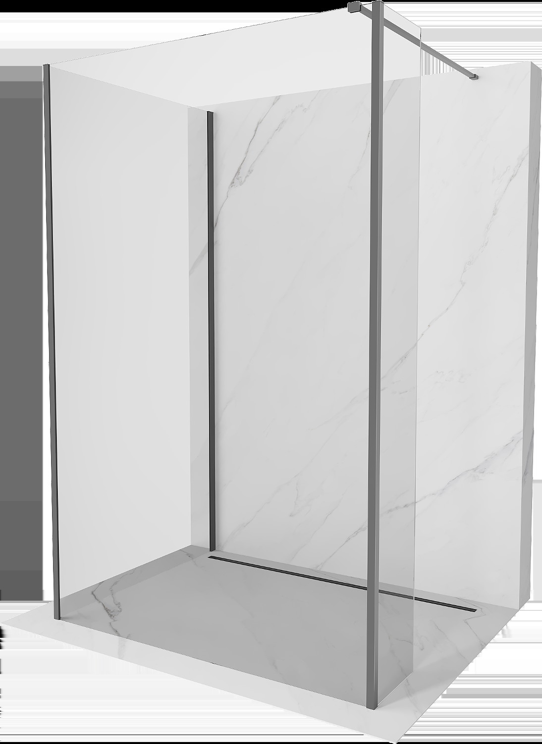 Mexen Kioto sprchová stěna Walk-in 100 x 75 x 40 cm, transparentní, gun metal - 800-100-075-221-95-00-040