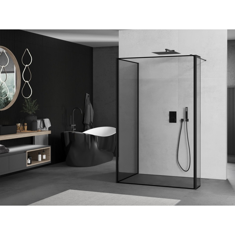Mexen Kioto sprchová stěna Walk-in 120 x 80 x 40 cm, černý rám, černá - 800-120-080-221-70-70-040
