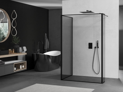 Mexen Kioto sprchová stěna Walk-in 120 x 80 x 40 cm, černý rám, černá - 800-120-080-221-70-70-040