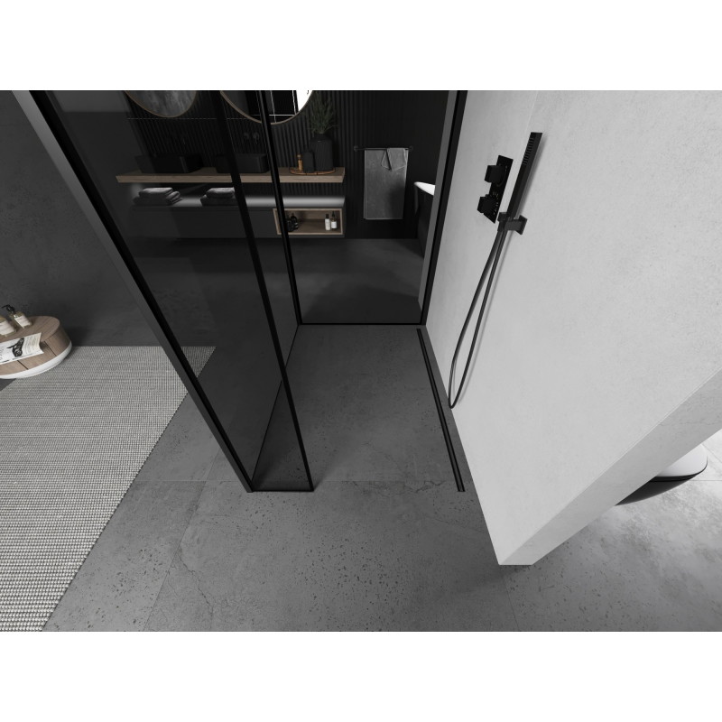 Mexen Kioto sprchová stěna Walk-in 120 x 80 x 40 cm, černý rám, černá - 800-120-080-221-70-70-040