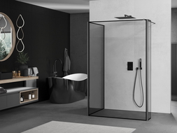Mexen Kioto sprchová stěna Walk-in 140 x 70 x 30 cm, černý rám, gun metal - 800-140-070-221-95-70-030
